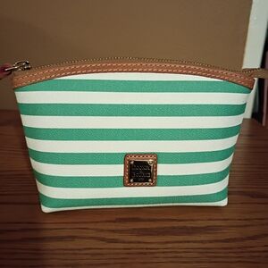 Dooney & Bourke Mint Green and White Striped Cosmetic Bag. Brand New. Never Used